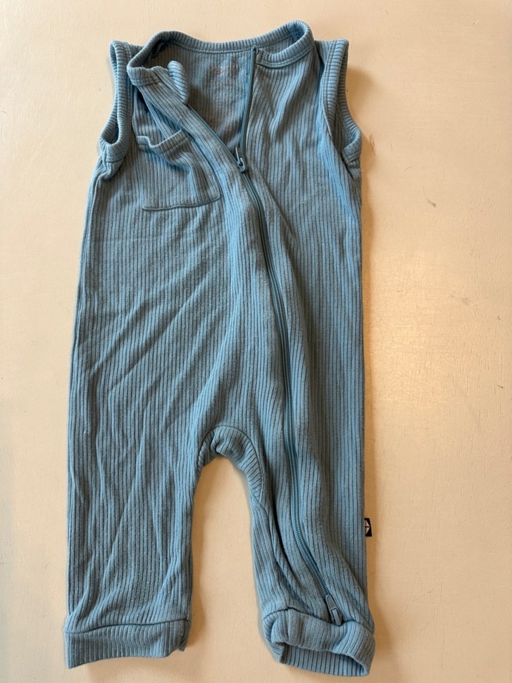 Kyte BABY Blue Ribbed Sleeveless Zip Romper